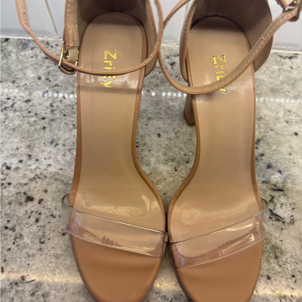 Zrily Tan Women's Heels with Clear Strap